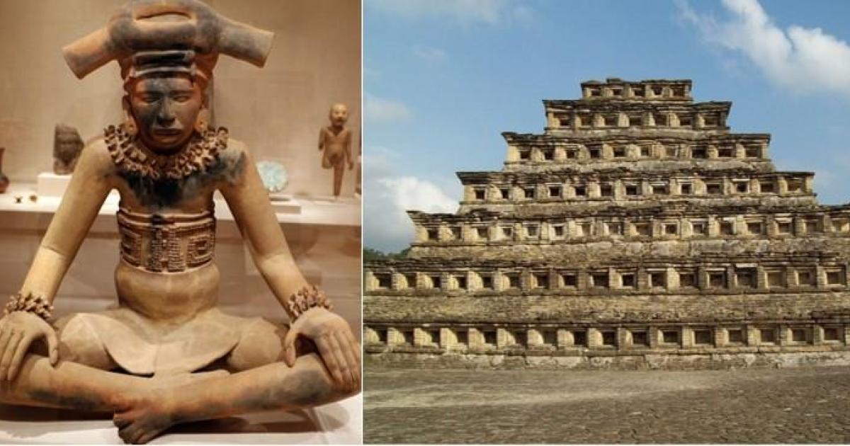 Ceramic figure and ruins at El Tajín